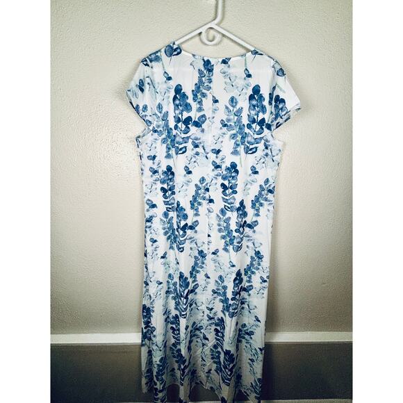 Floral Womens Sz XXL Caftan Muumuu Maxi Dress Tall White Blue Cover Up - Picture 2 of 4